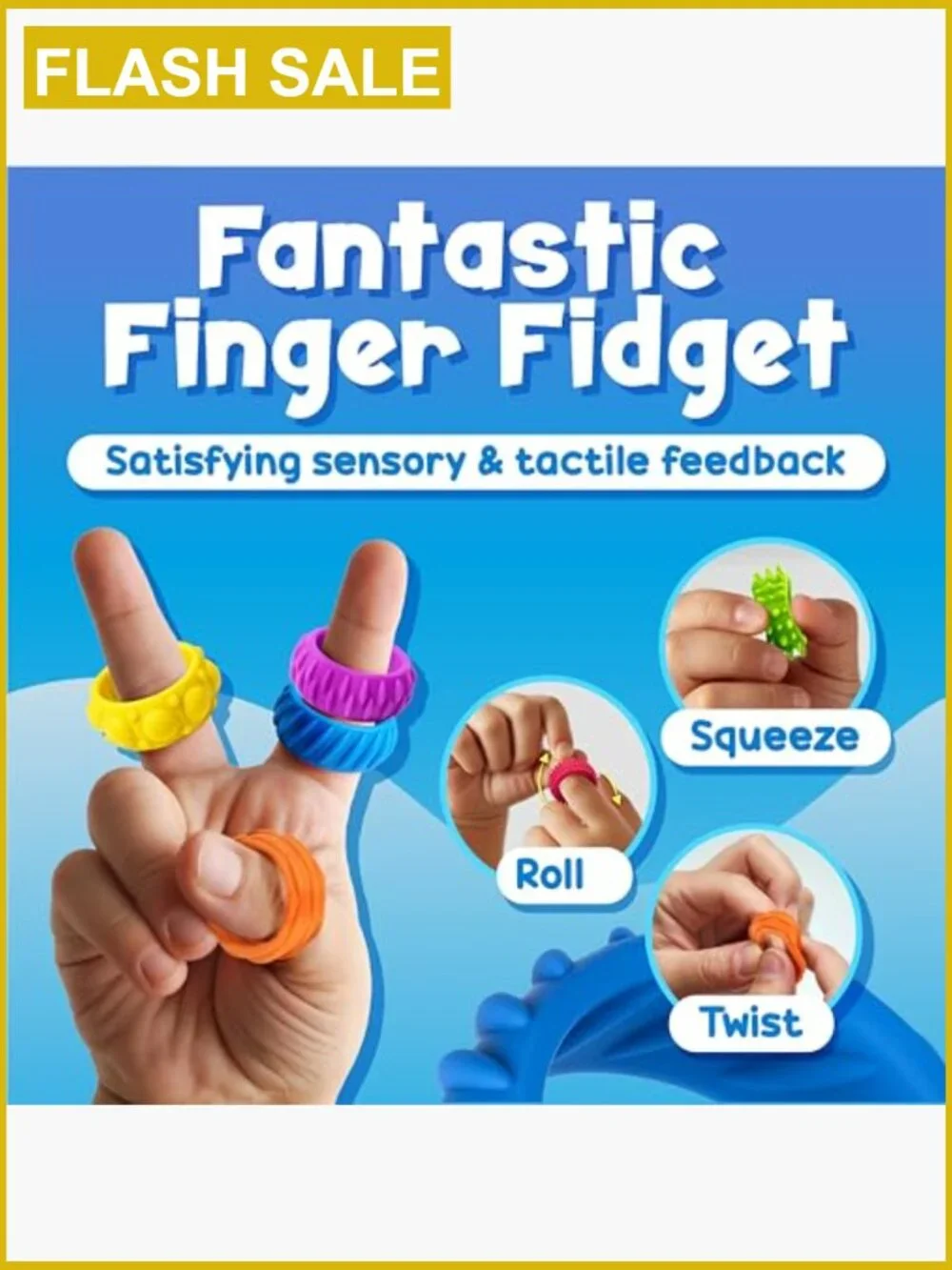 18 Pack Fidget Rings Sensory Toy Set with 6 Textures for Kids